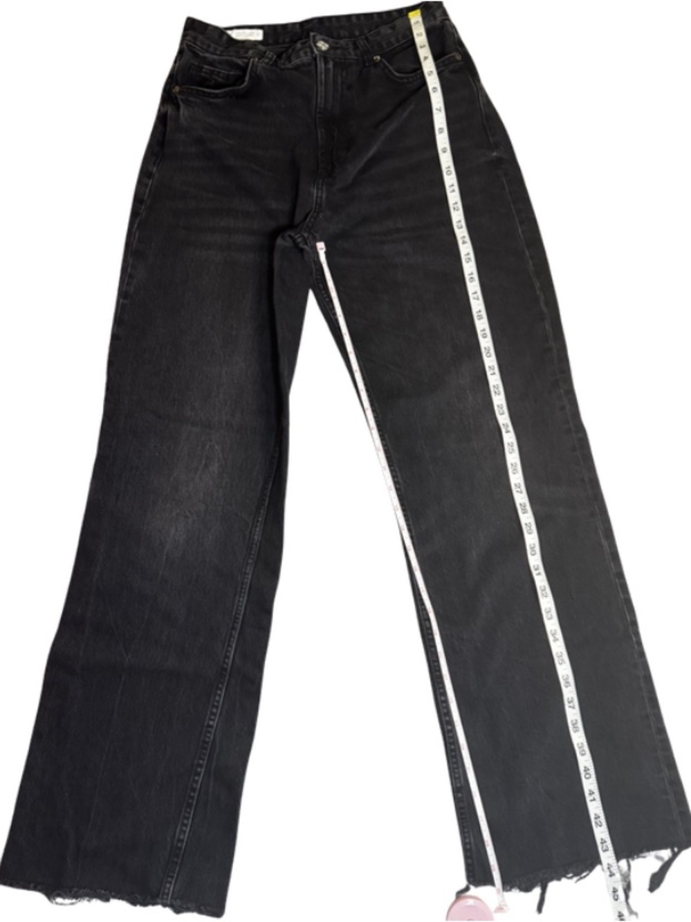 Zara Black Wide-Leg Distressed Hem Jeans 8 - Picture 8 of 12